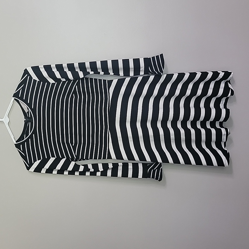 Loft Black White Striped Midi Dress Size 00 P